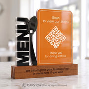 Amber Acrylic QR Menu Stand with Engraved Wood Base