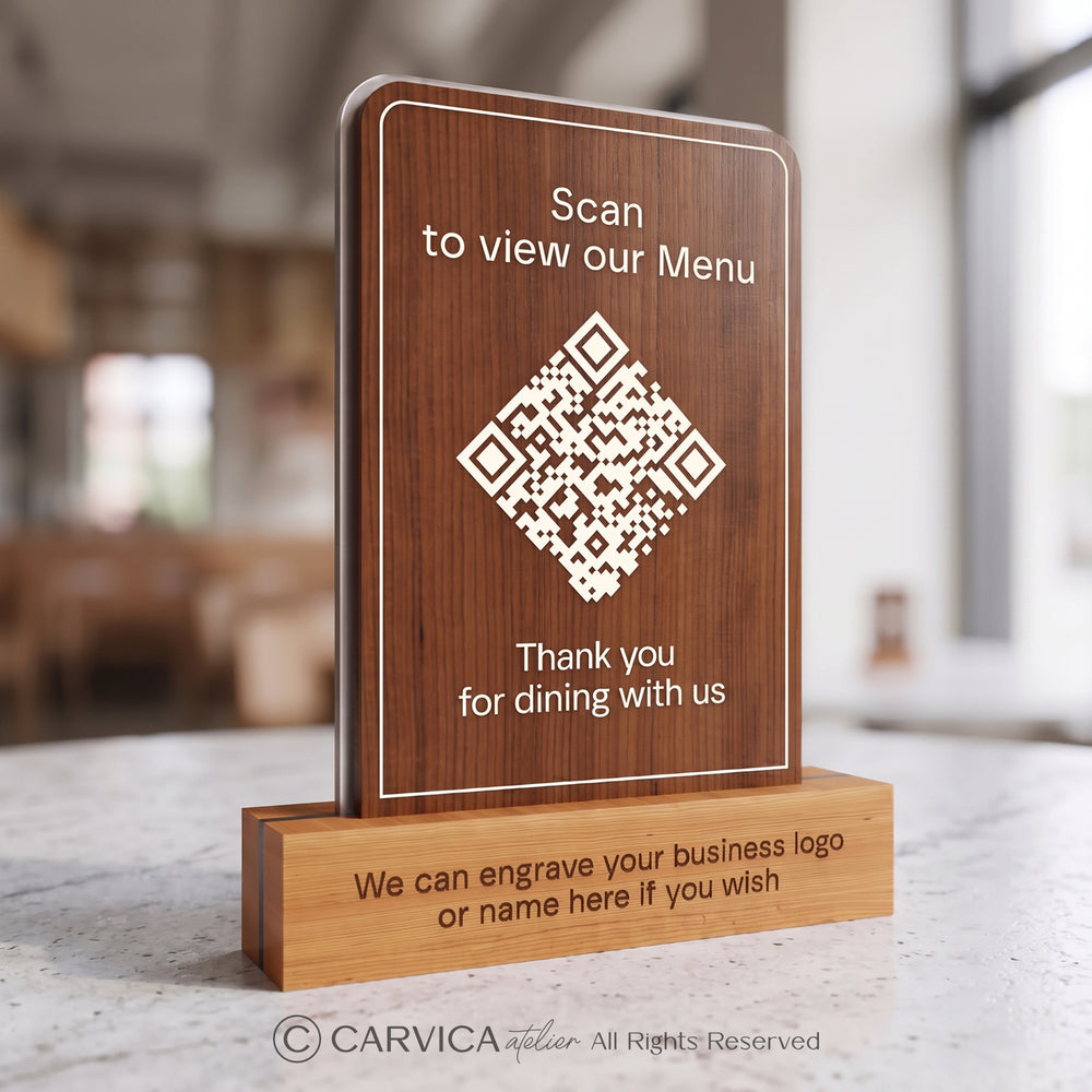 Minimalist Wood-Tone QR Menu Stand