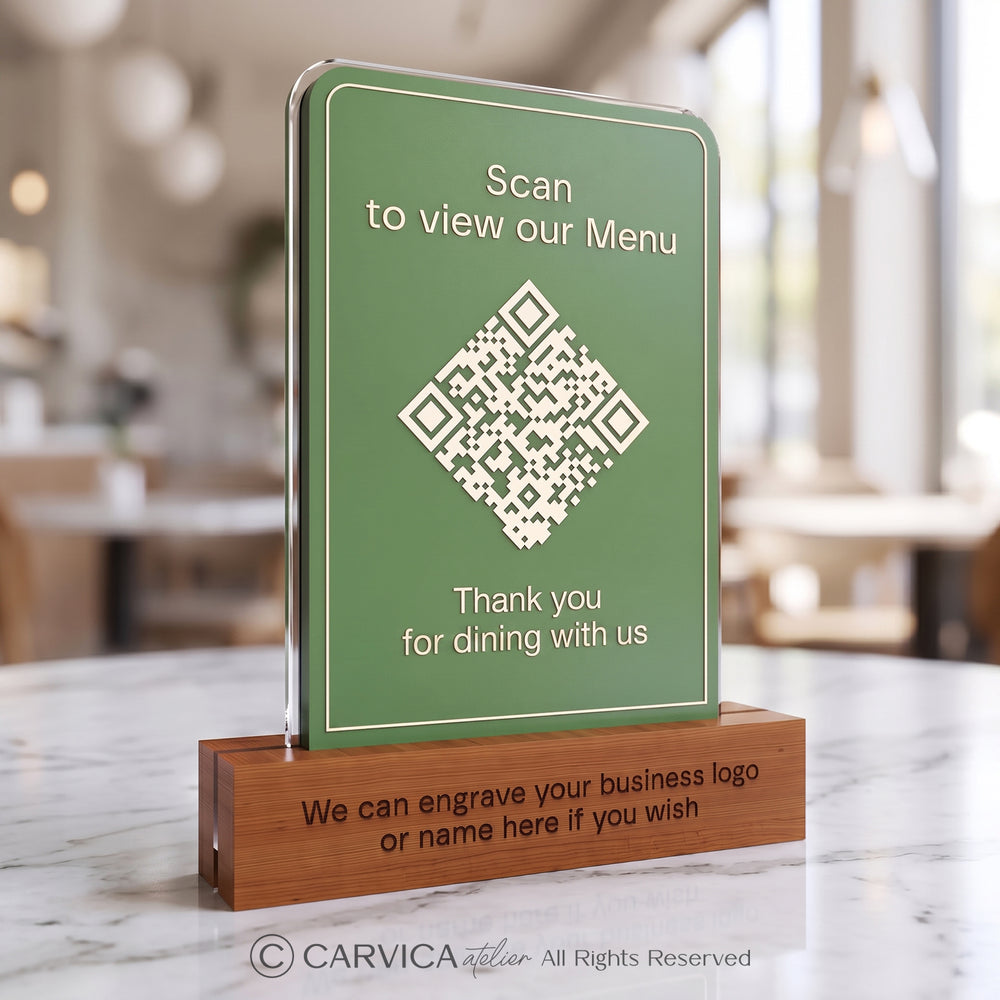 Minimalist Green Acrylic QR Menu Stand