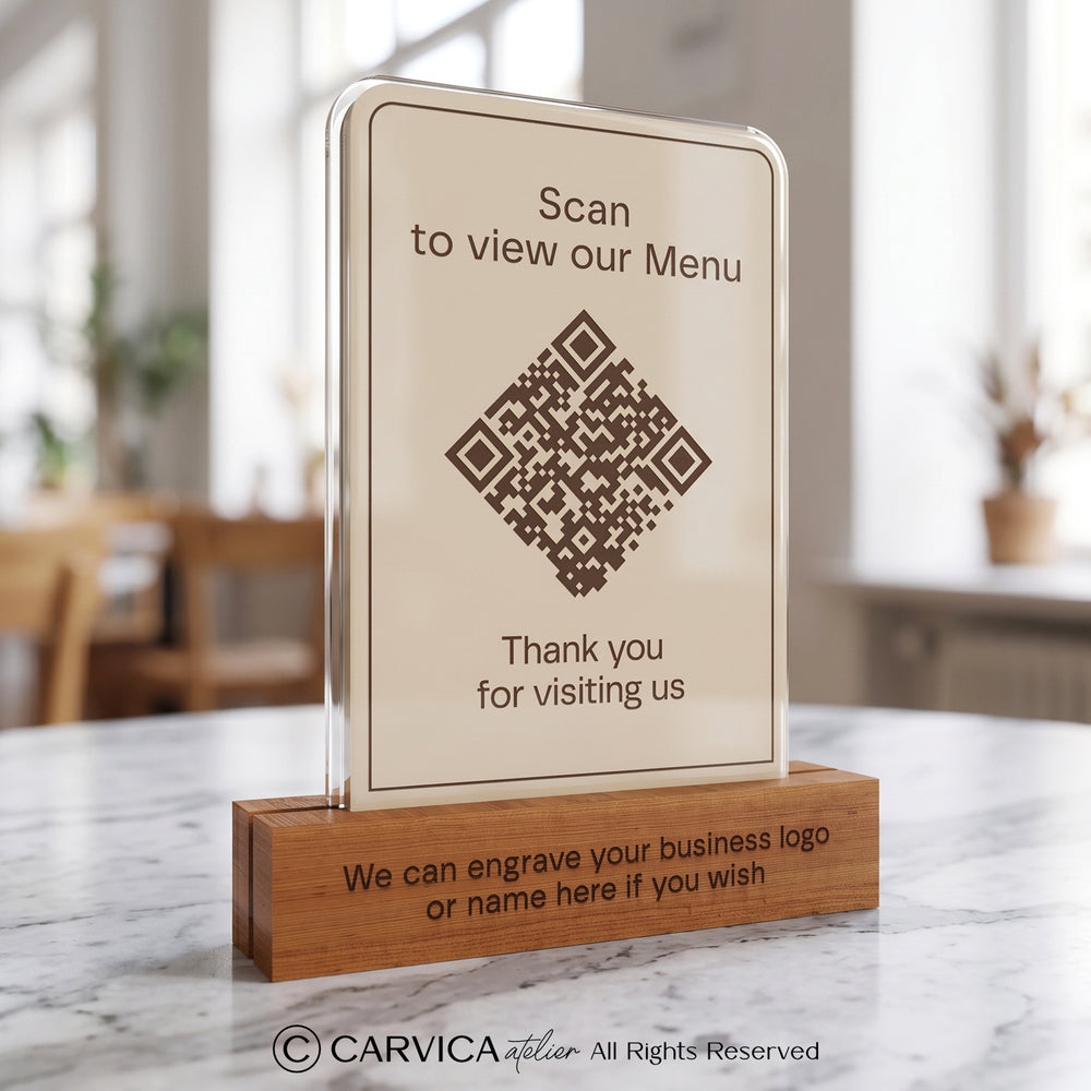 Minimalist Beige Acrylic QR Menu Stand