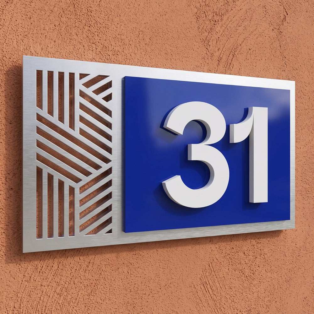 Royal Blue & Silver Acrylic House Number Sign