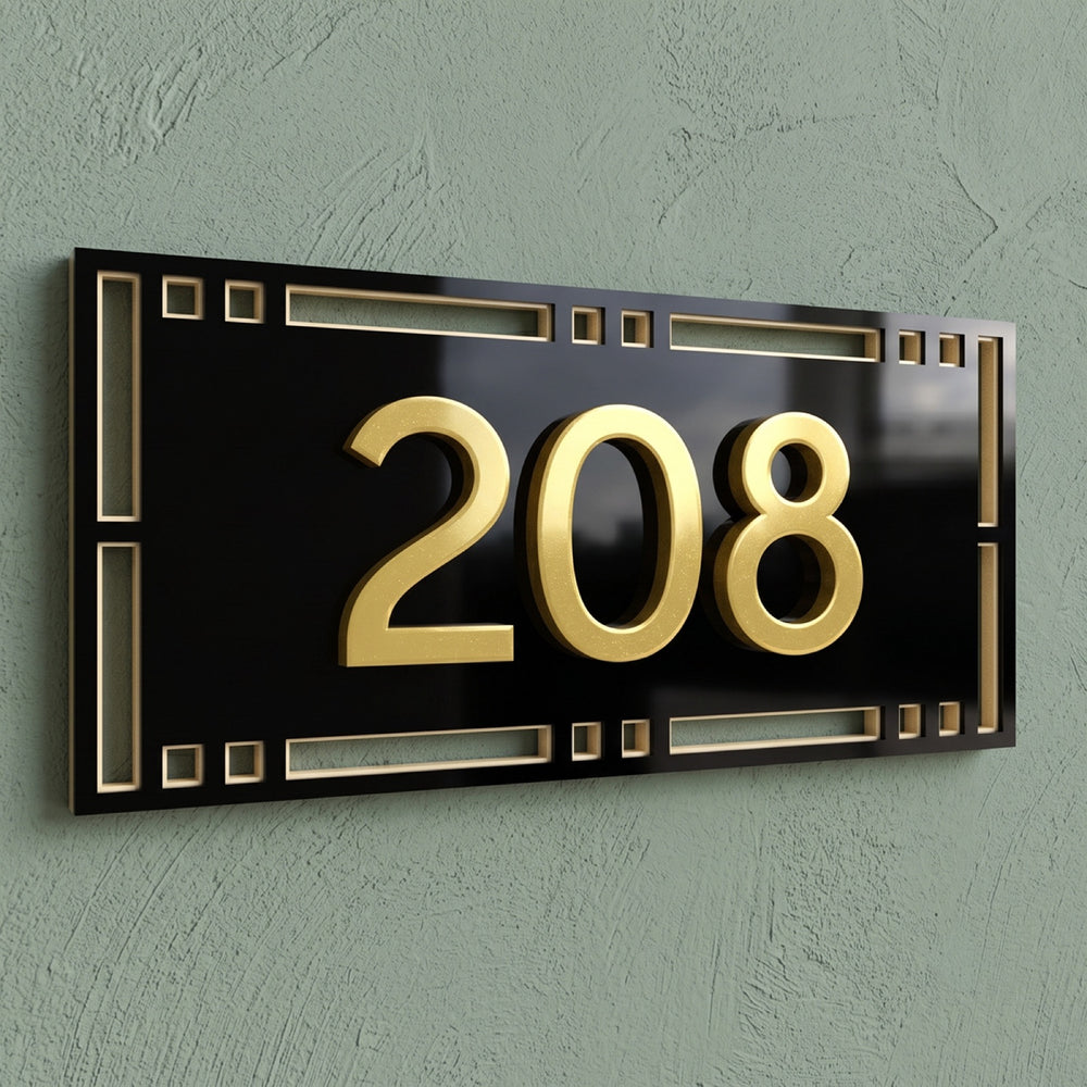 Black & Gold Acrylic House Number Sign