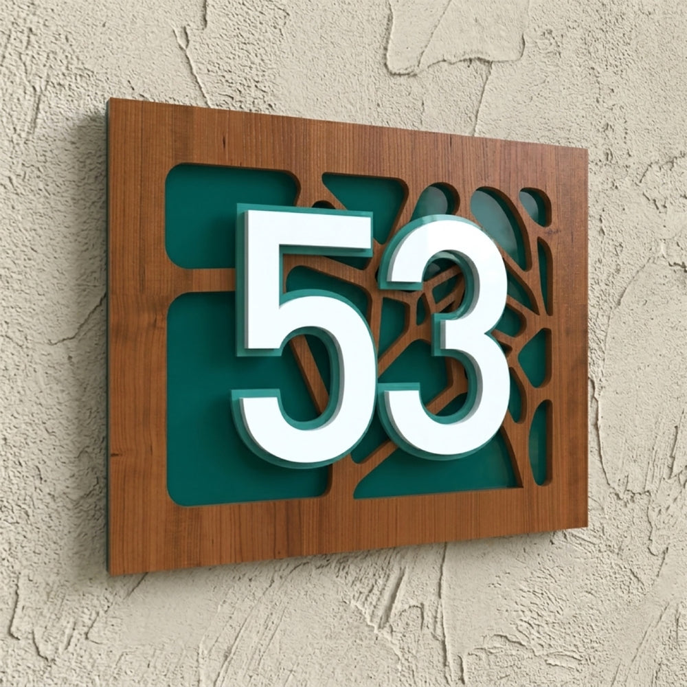 Iroko Wood & Emerald Green Acrylic House Number Sign