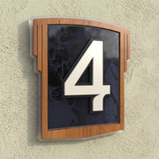 Art Deco Iroko Wood & Blue Marble Acrylic House Number Sign