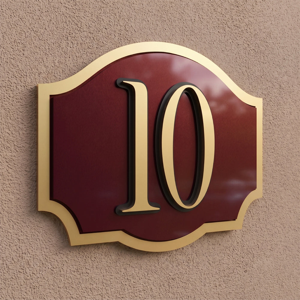 Metallic Burgundy & Gold Layered Acrylic House Number Sign