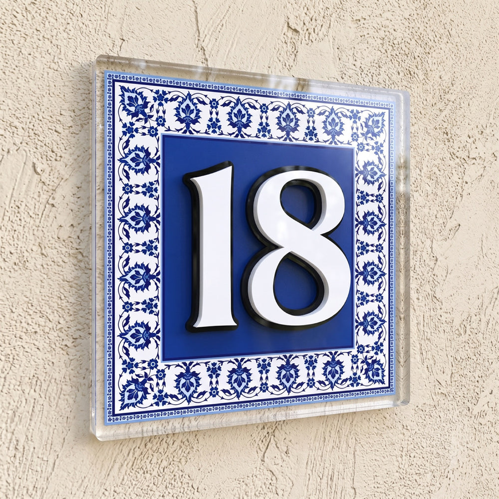 Square Mediterranean Tile House Number Sign in Clear Acrylic