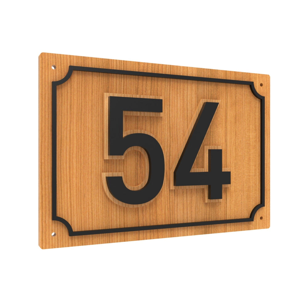 Layered Iroko Wood & Black Acrylic Address Plaque