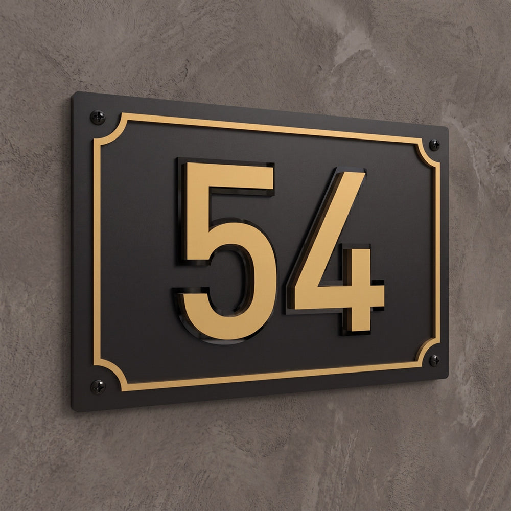 Matte Black & Gold Acrylic House Number Sign