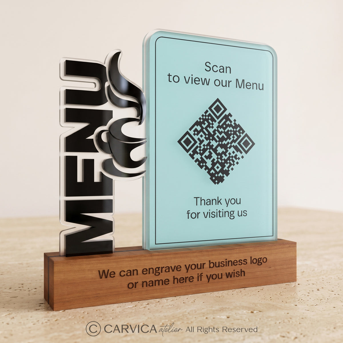 Mint Acrylic & Wood QR Menu Stand