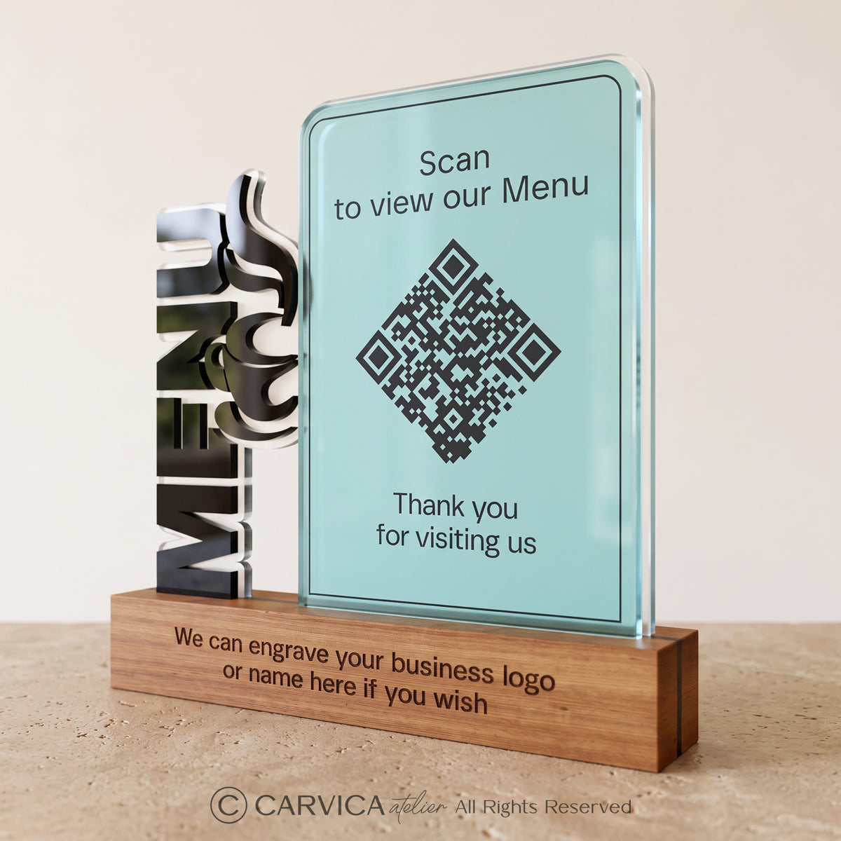 Mint Acrylic & Wood QR Menu Stand