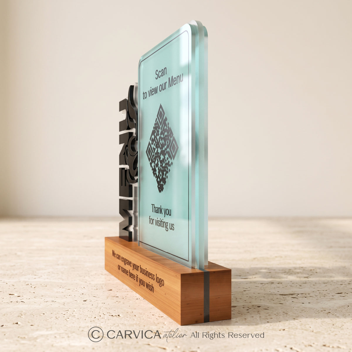 Mint Acrylic & Wood QR Menu Stand