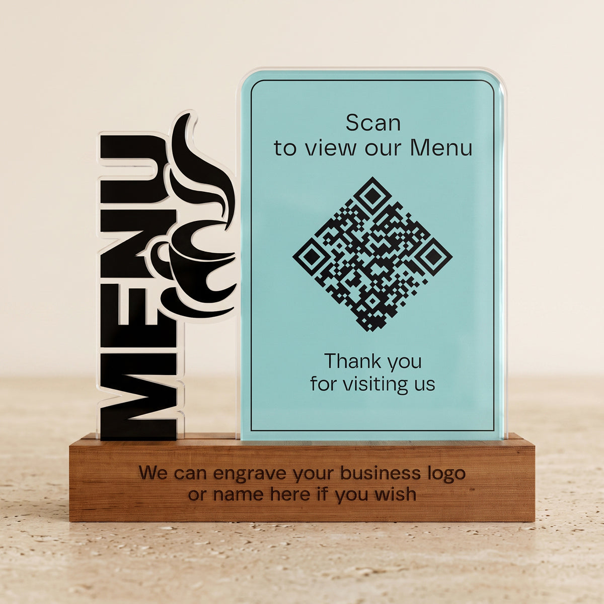 Mint Acrylic & Wood QR Menu Stand