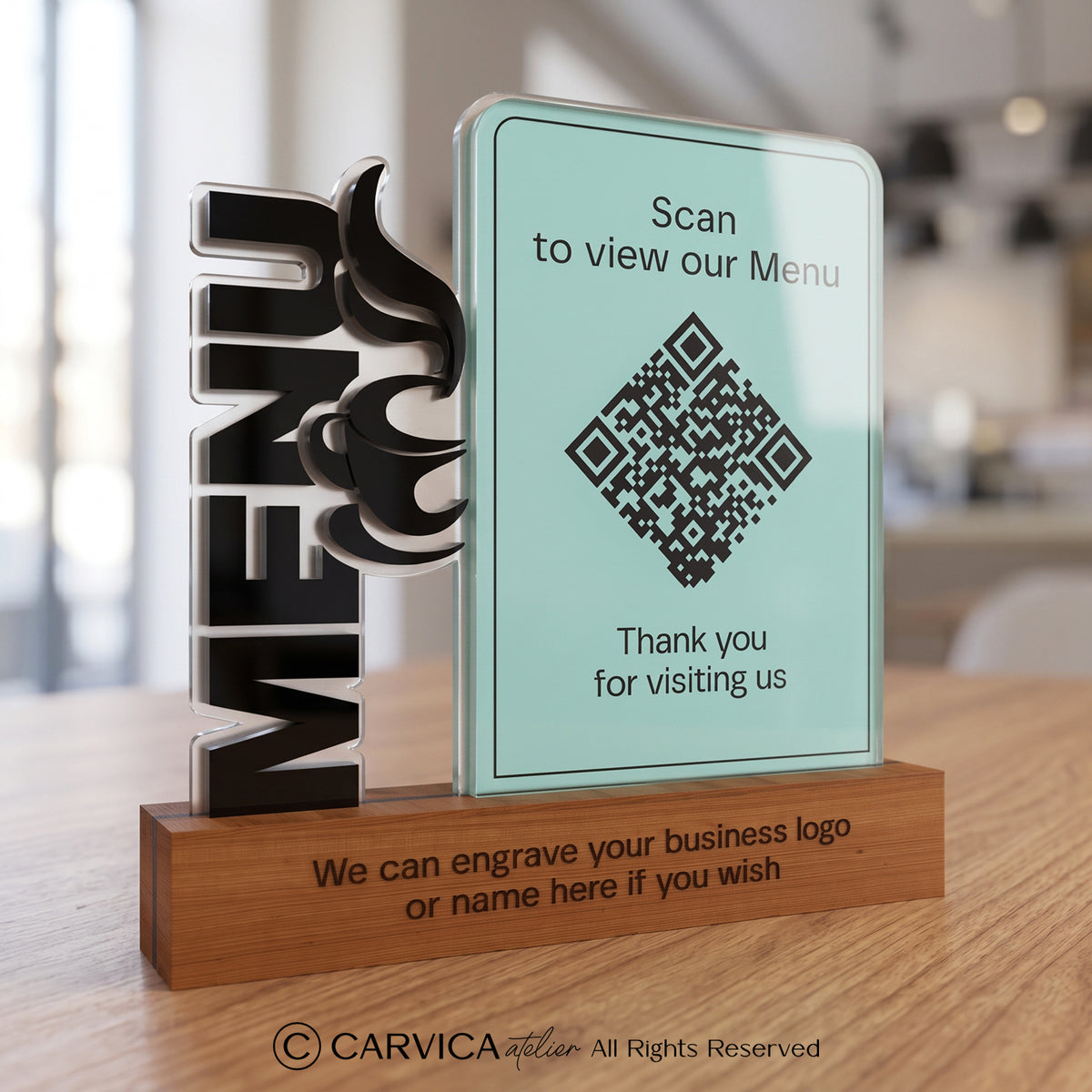 Mint Acrylic & Wood QR Menu Stand
