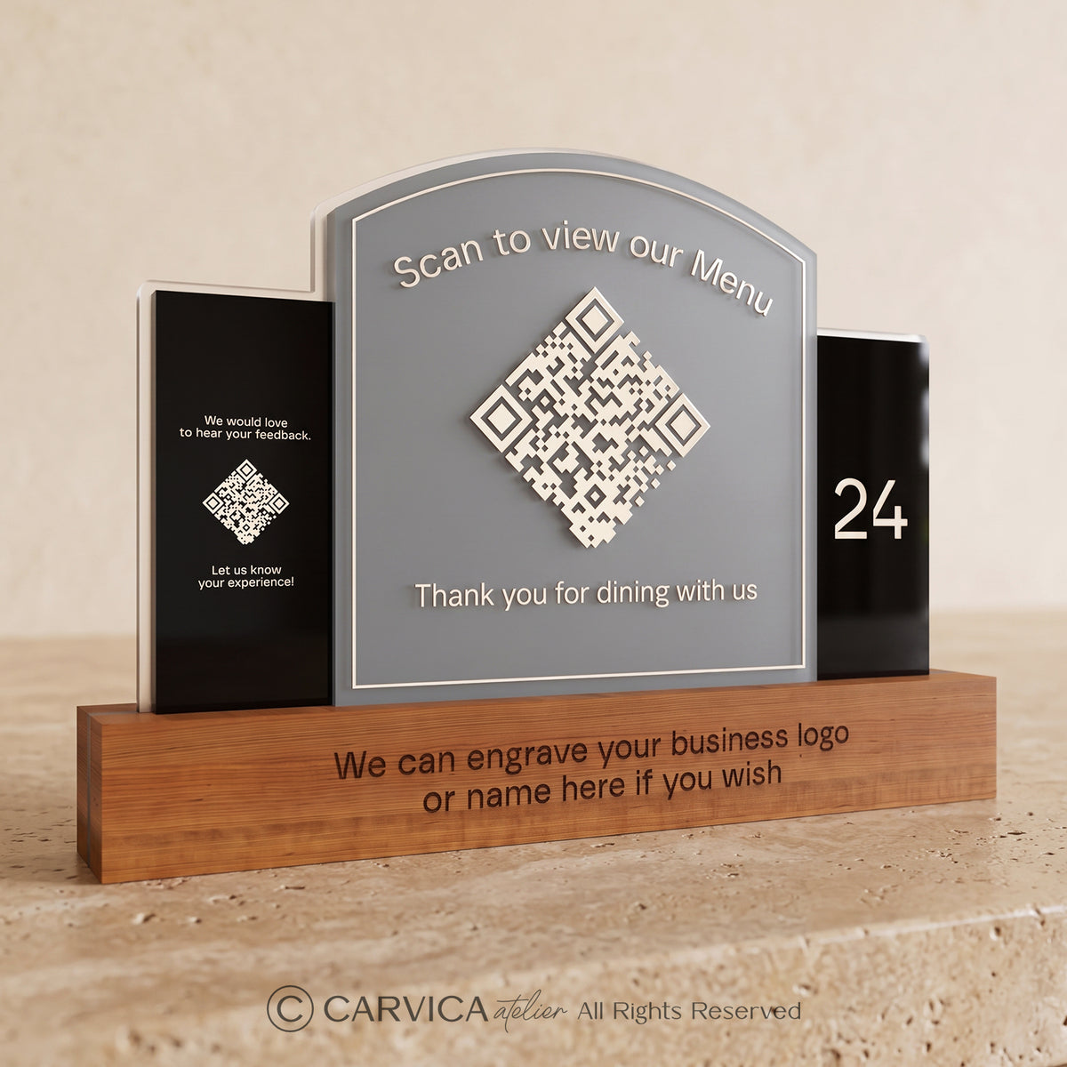Brushed Silver QR Menu Stand with Table Number