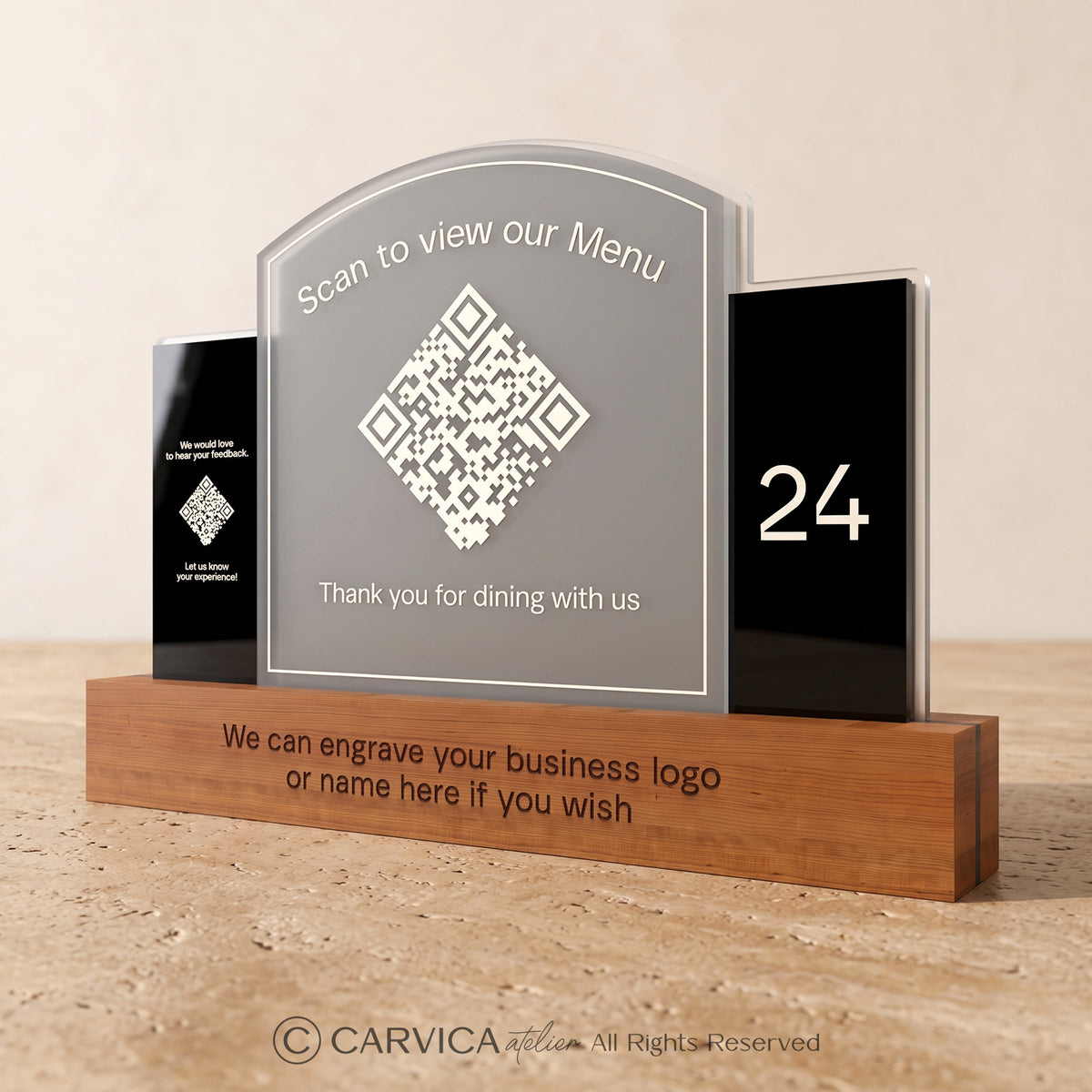 Brushed Silver QR Menu Stand with Table Number