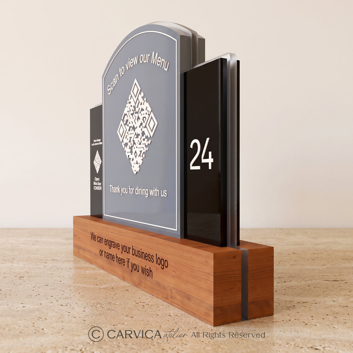 Brushed Silver QR Menu Stand with Table Number