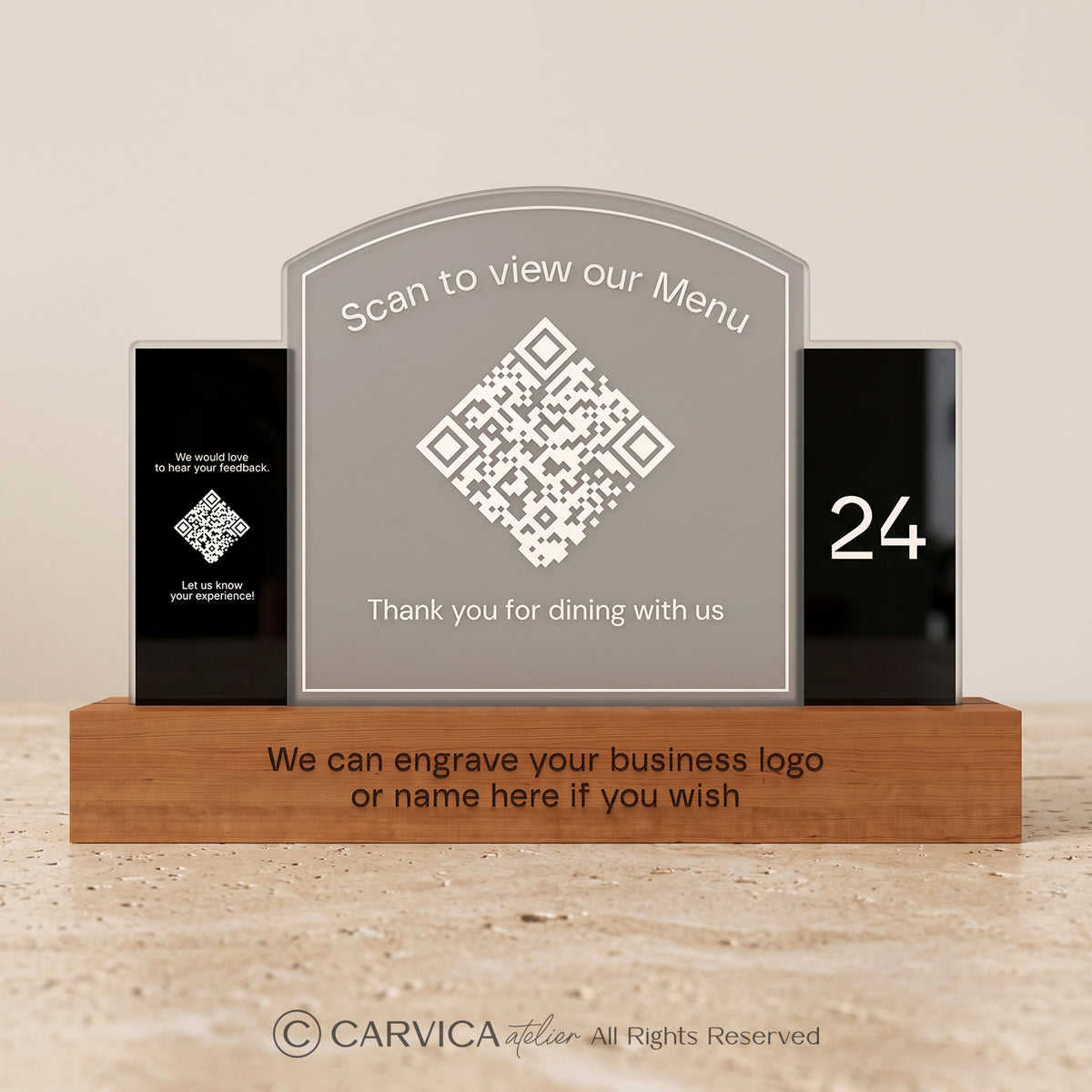 Brushed Silver QR Menu Stand with Table Number