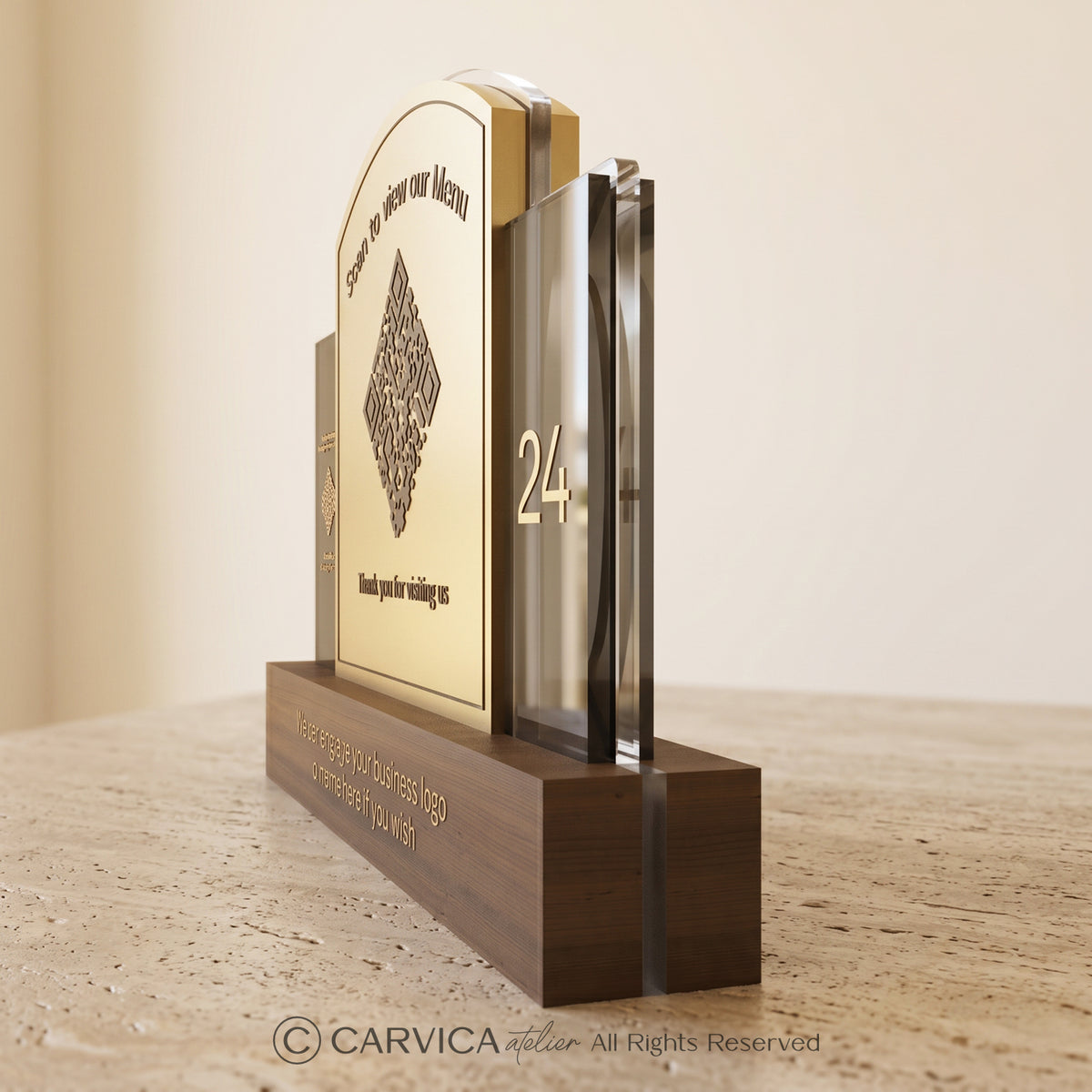 Brushed Gold QR Menu Stand with Table Number