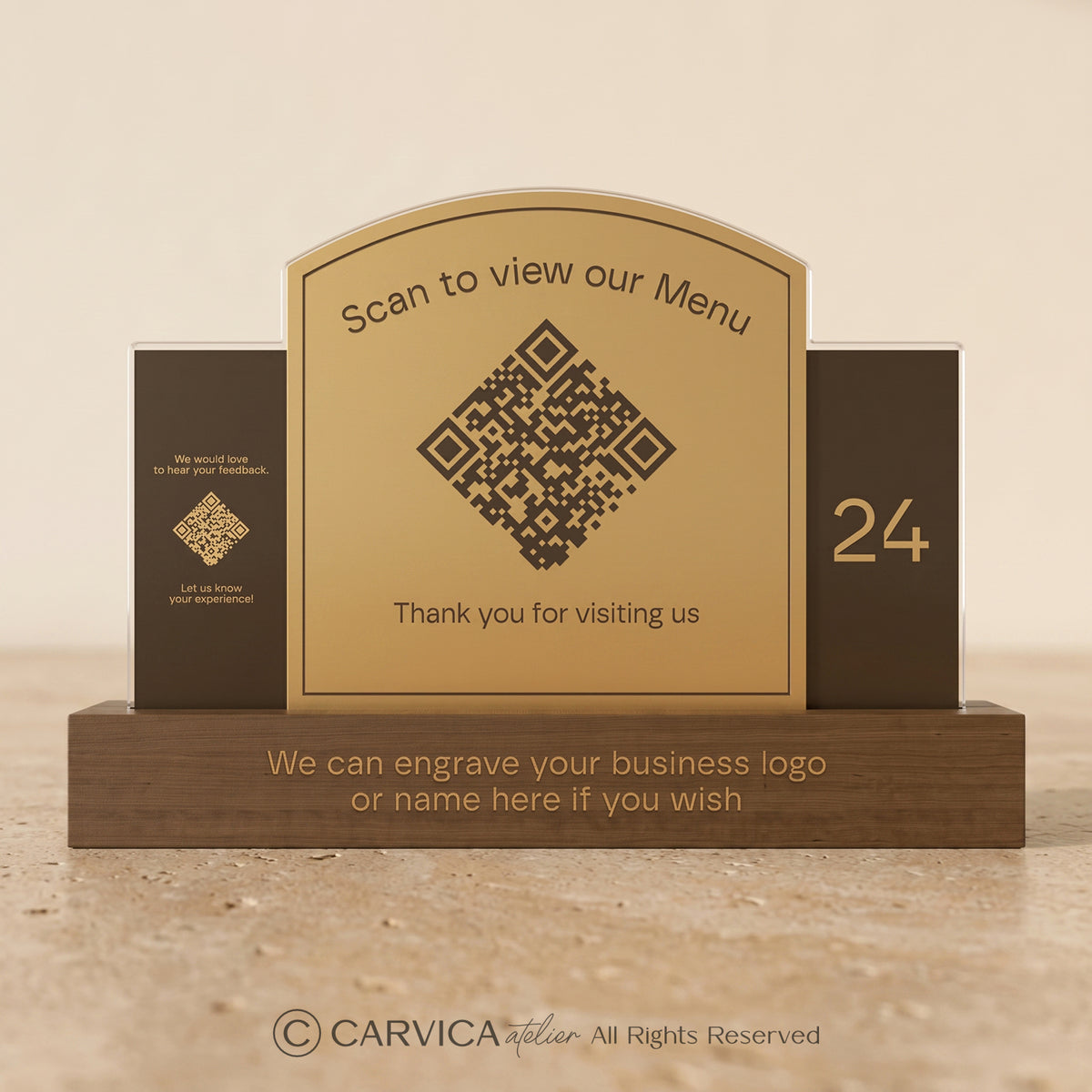 Brushed Gold QR Menu Stand with Table Number