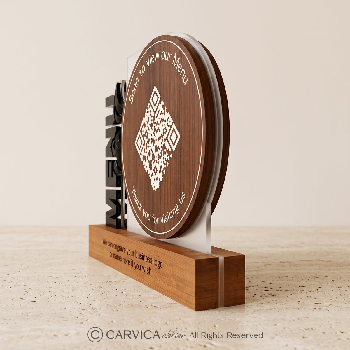 Round Wood & Clear Acrylic QR Menu Stand