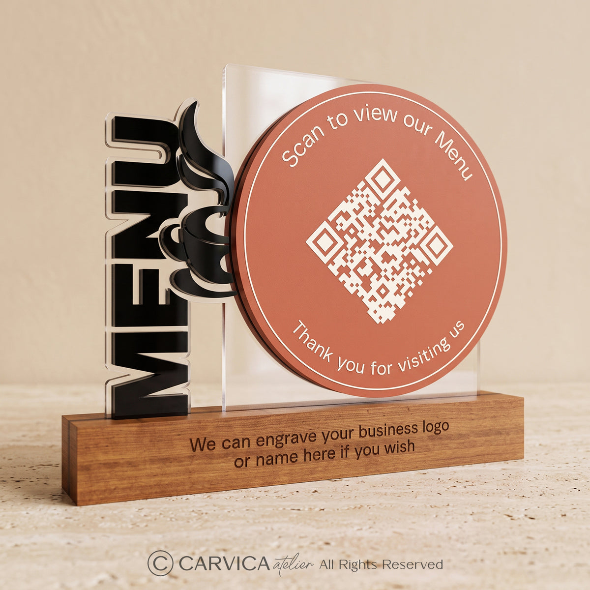 Round Terracotta Acrylic QR Menu Stand