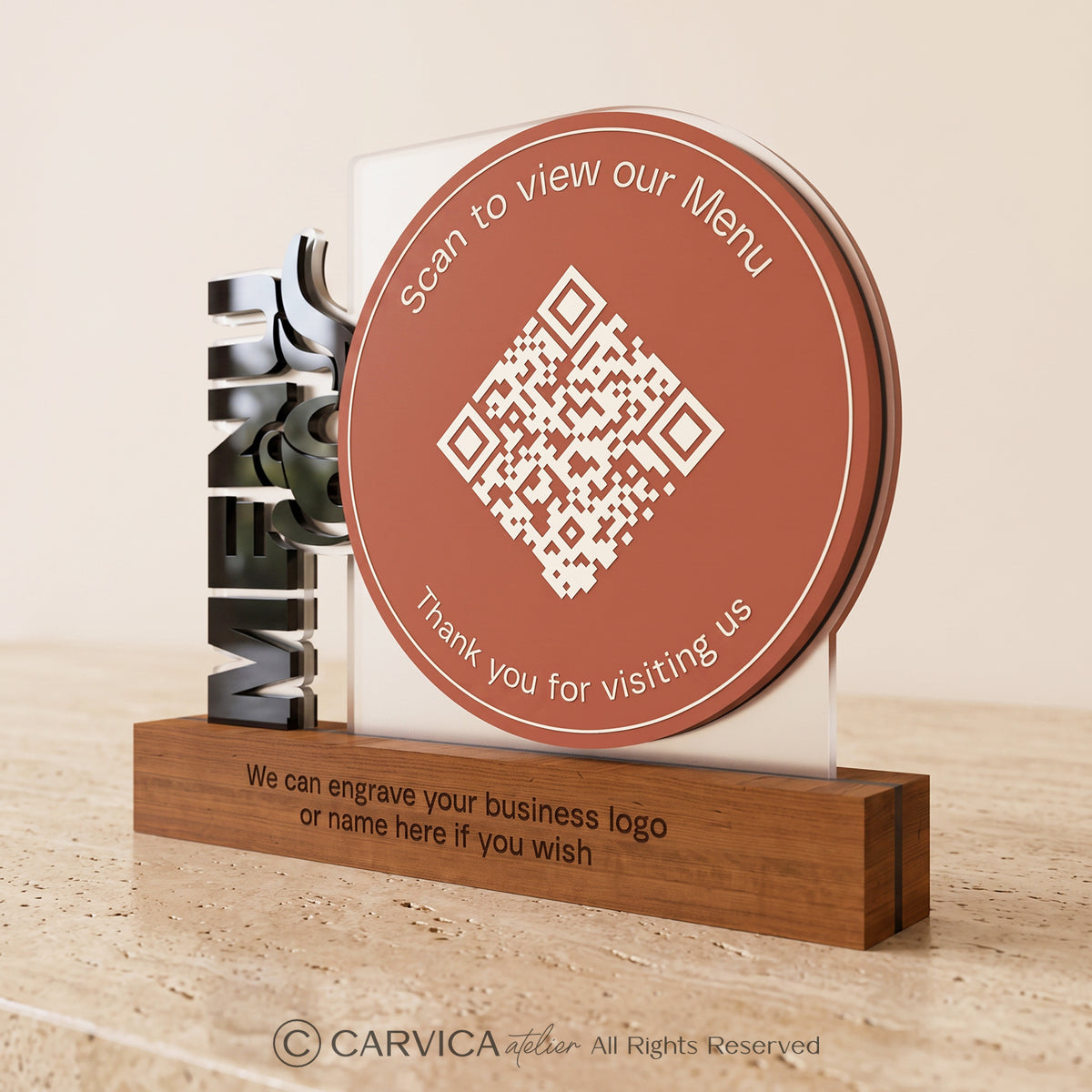 Round Terracotta Acrylic QR Menu Stand