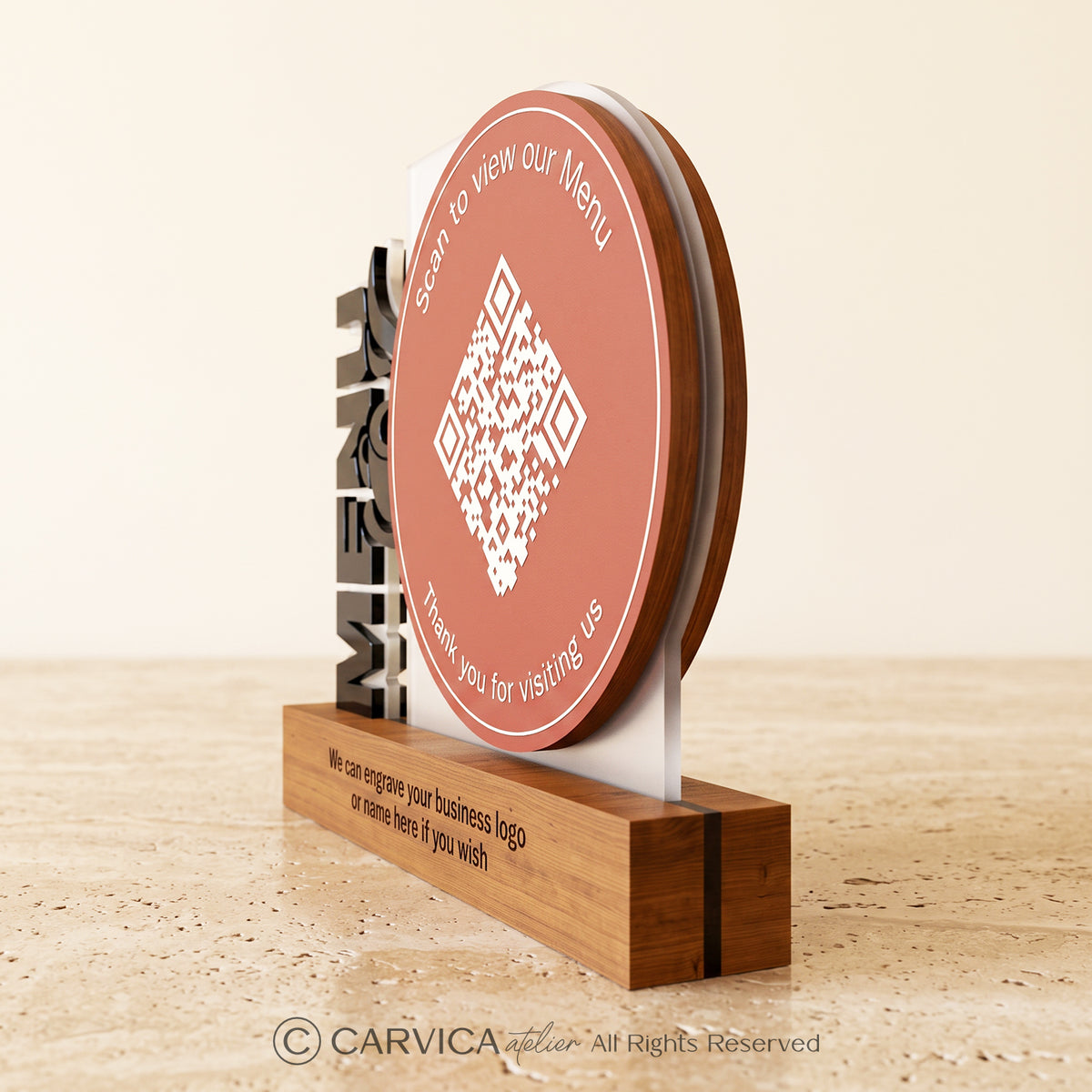 Round Terracotta Acrylic QR Menu Stand