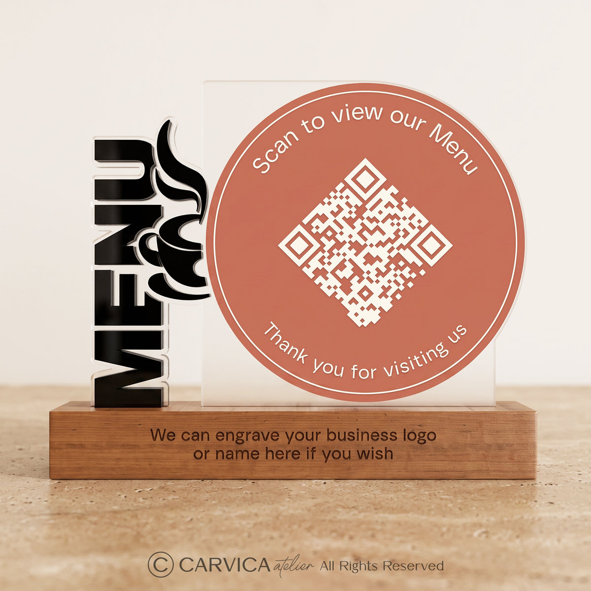 Round Terracotta Acrylic QR Menu Stand