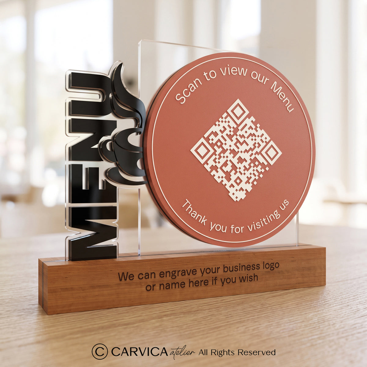 Round Terracotta Acrylic QR Menu Stand