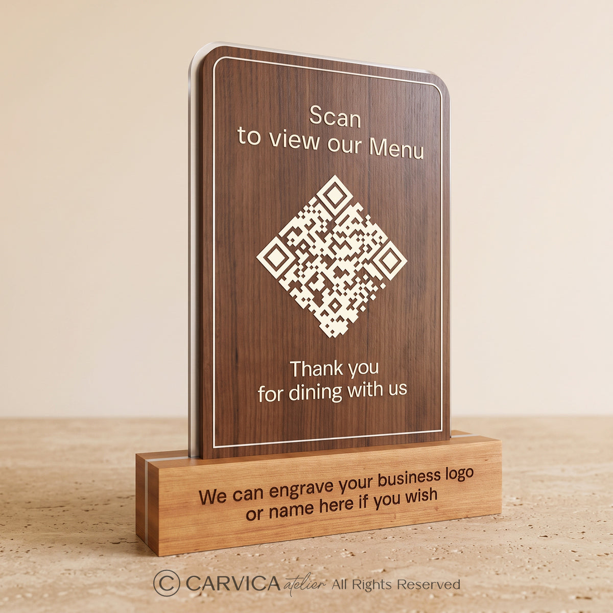 Minimalist Wood-Tone QR Menu Stand