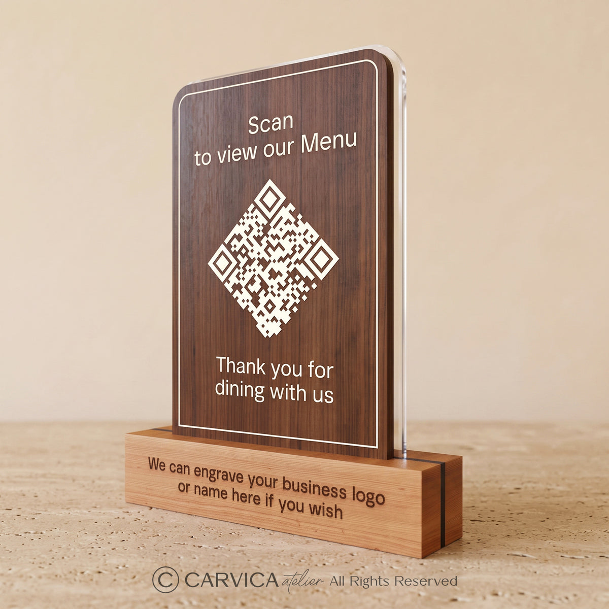 Minimalist Wood-Tone QR Menu Stand