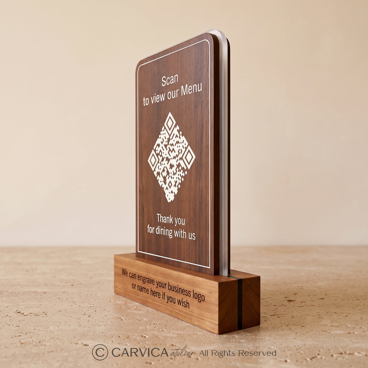 Minimalist Wood-Tone QR Menu Stand