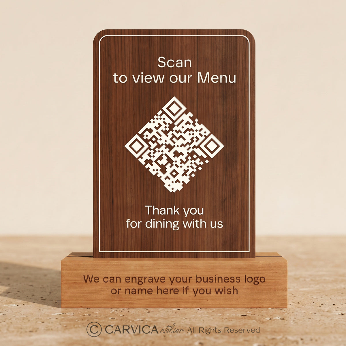 Minimalist Wood-Tone QR Menu Stand
