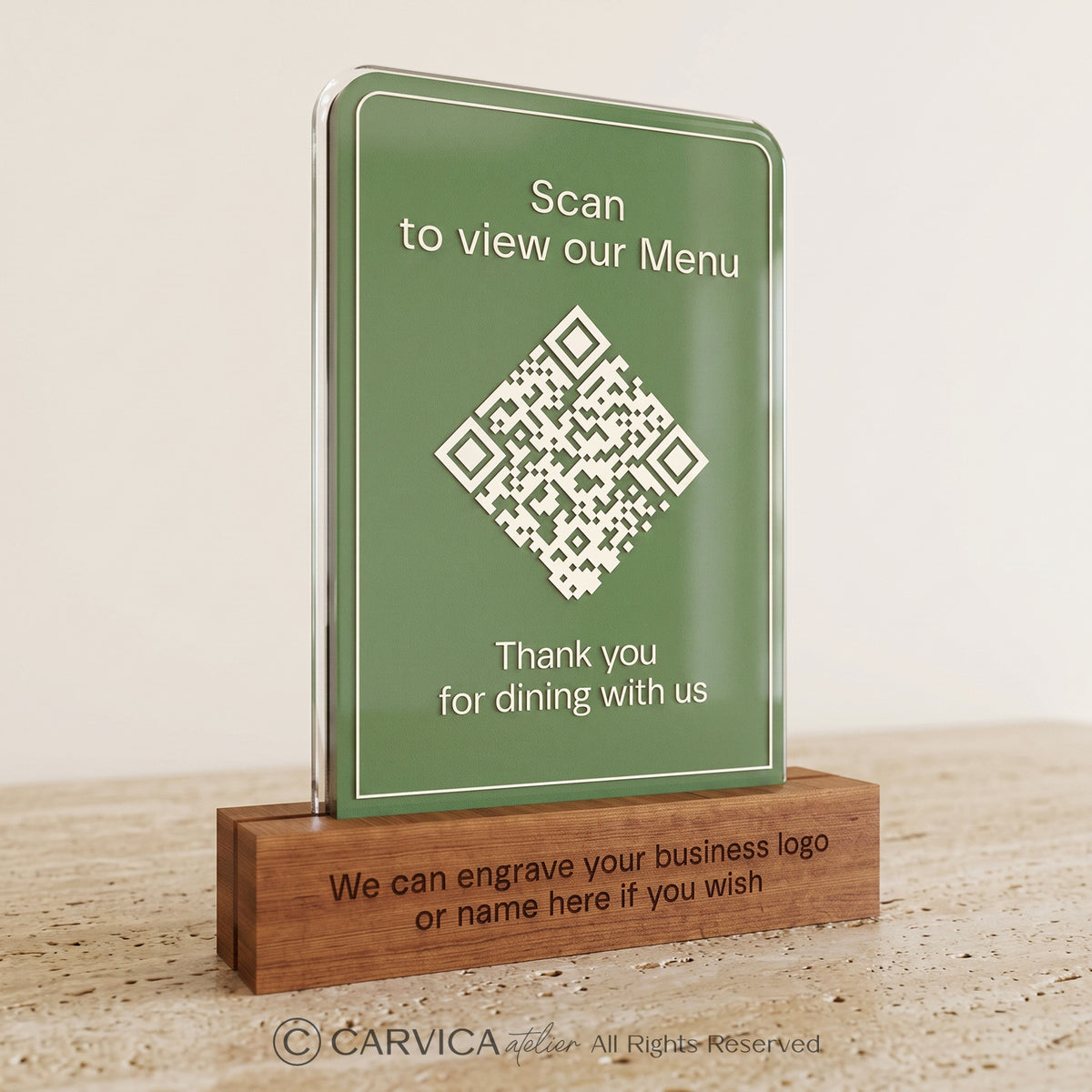 Minimalist Green Acrylic QR Menu Stand