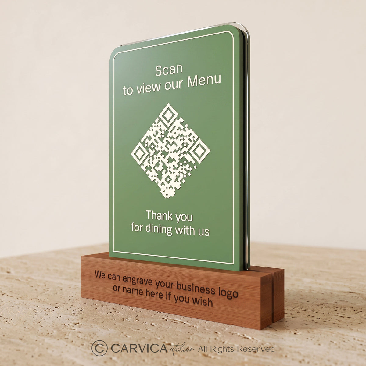 Minimalist Green Acrylic QR Menu Stand