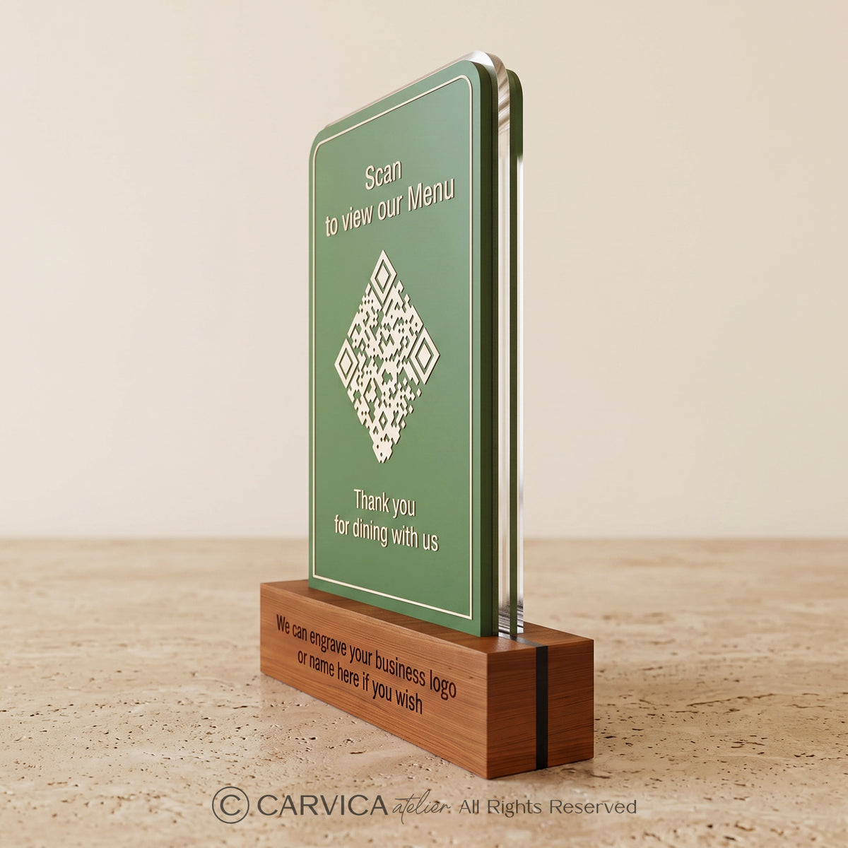 Minimalist Green Acrylic QR Menu Stand