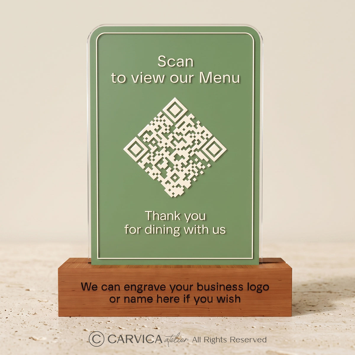 Minimalist Green Acrylic QR Menu Stand