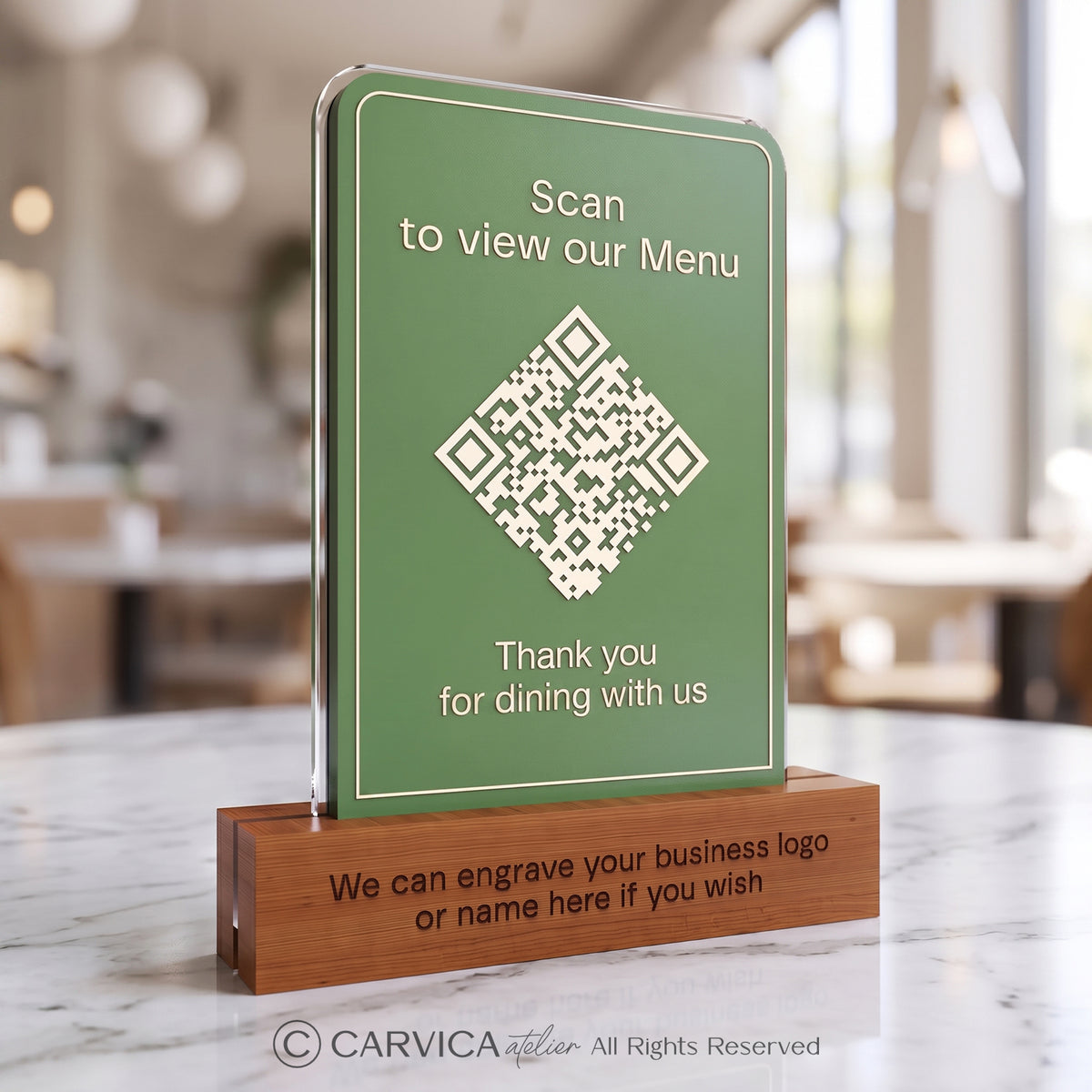 Minimalist Green Acrylic QR Menu Stand