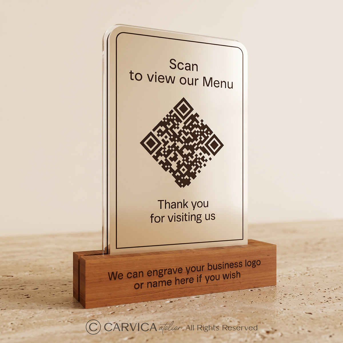 Minimalist Beige Acrylic QR Menu Stand