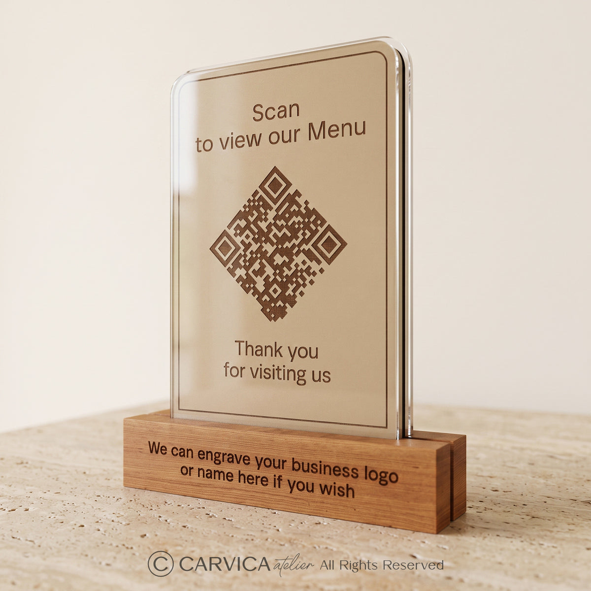 Minimalist Beige Acrylic QR Menu Stand