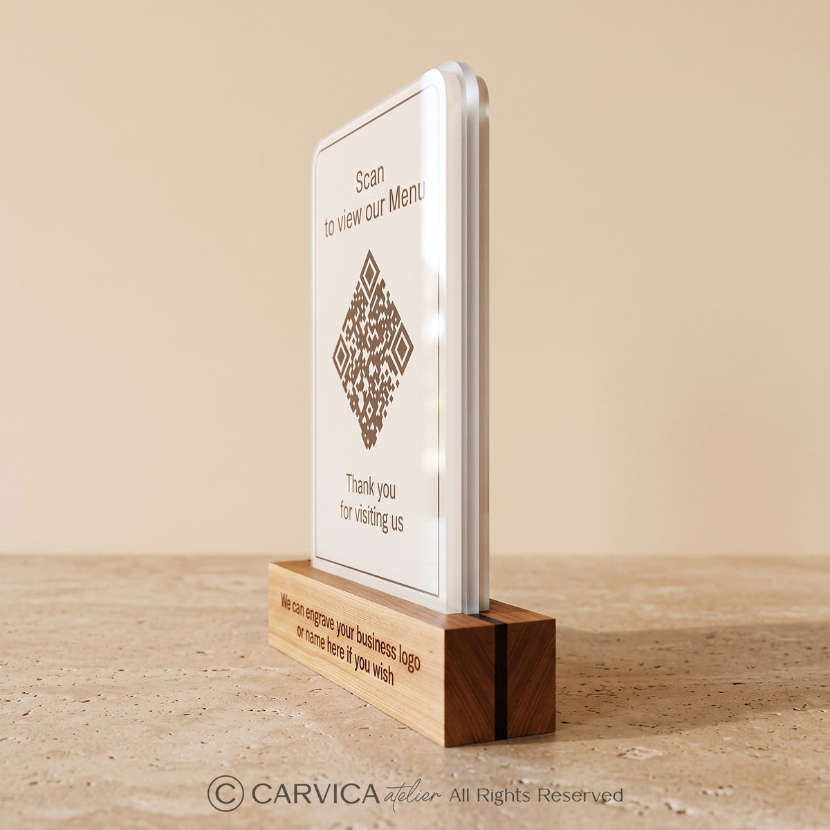 Minimalist Beige Acrylic QR Menu Stand