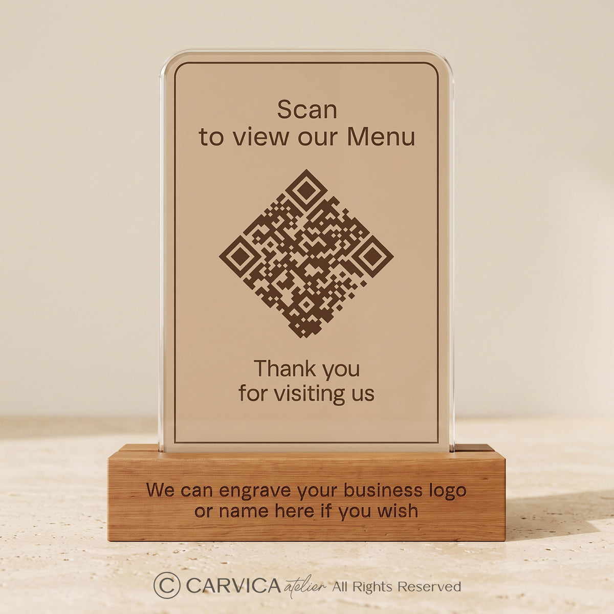 Minimalist Beige Acrylic QR Menu Stand