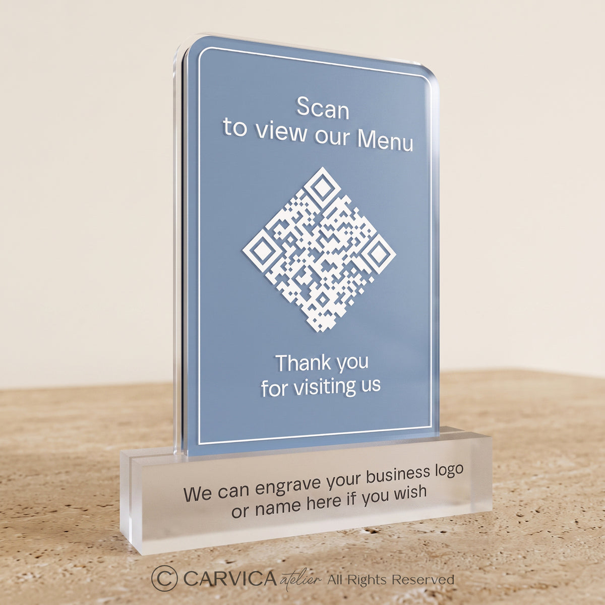 Frosted Blue Acrylic QR Menu Stand, Double-Sided