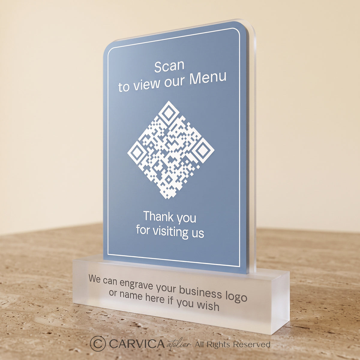 Frosted Blue Acrylic QR Menu Stand, Double-Sided