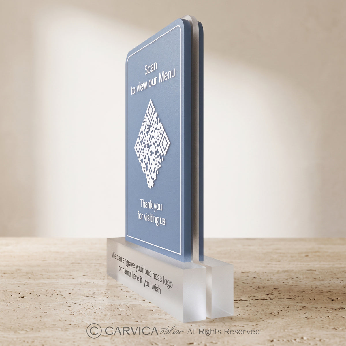 Frosted Blue Acrylic QR Menu Stand, Double-Sided