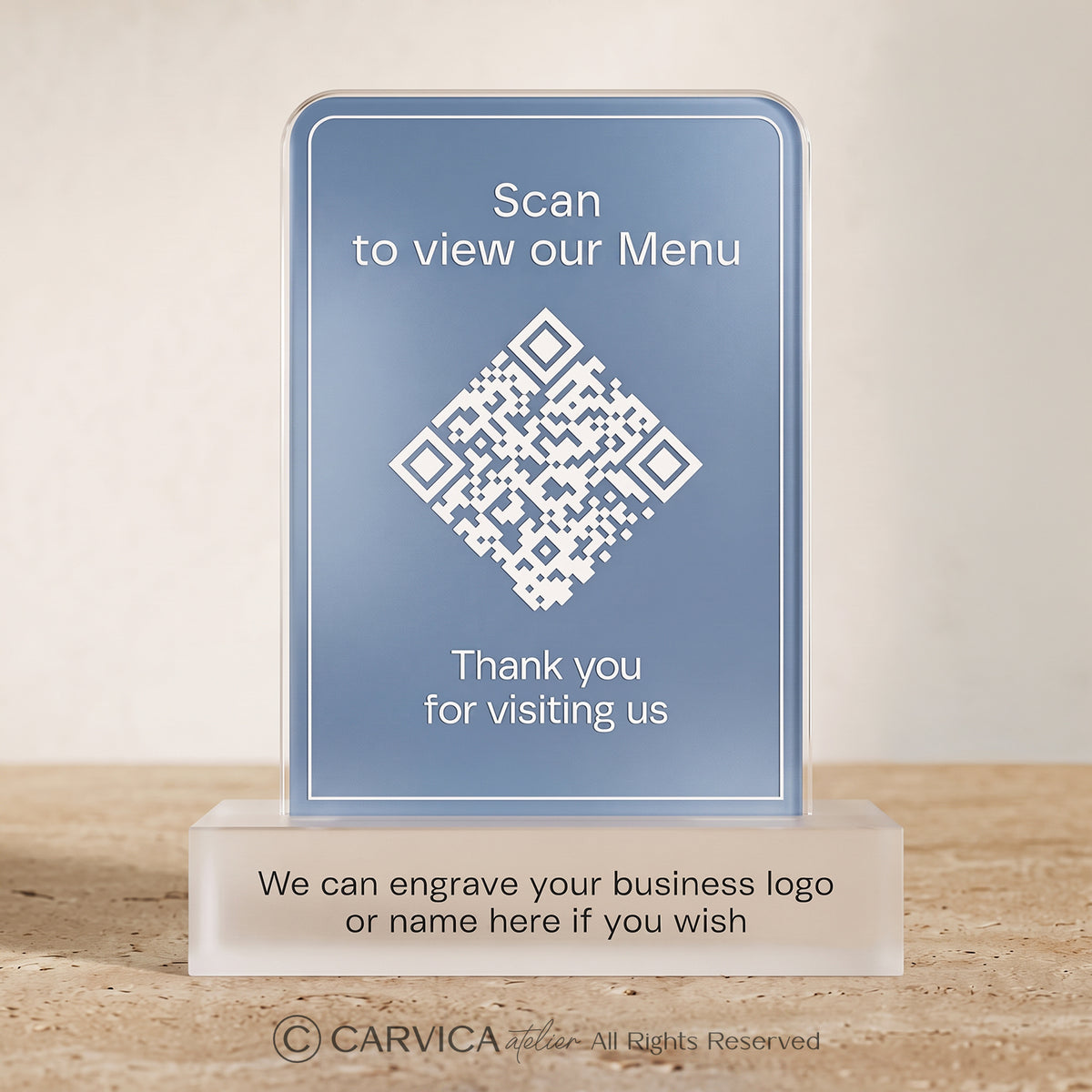 Frosted Blue Acrylic QR Menu Stand, Double-Sided