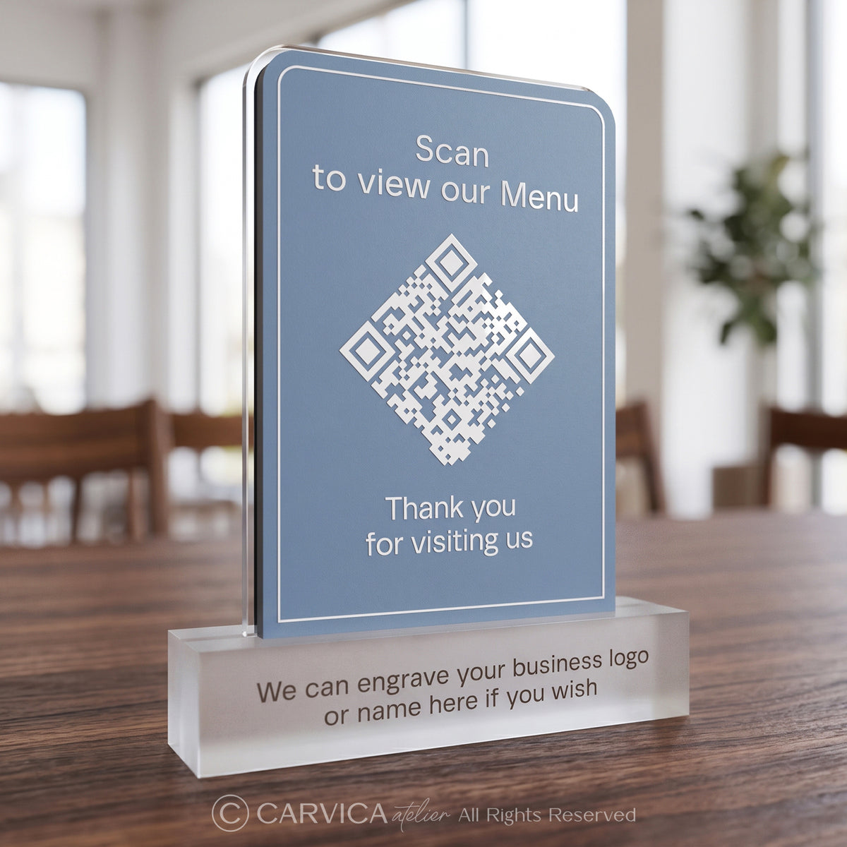 Frosted Blue Acrylic QR Menu Stand, Double-Sided