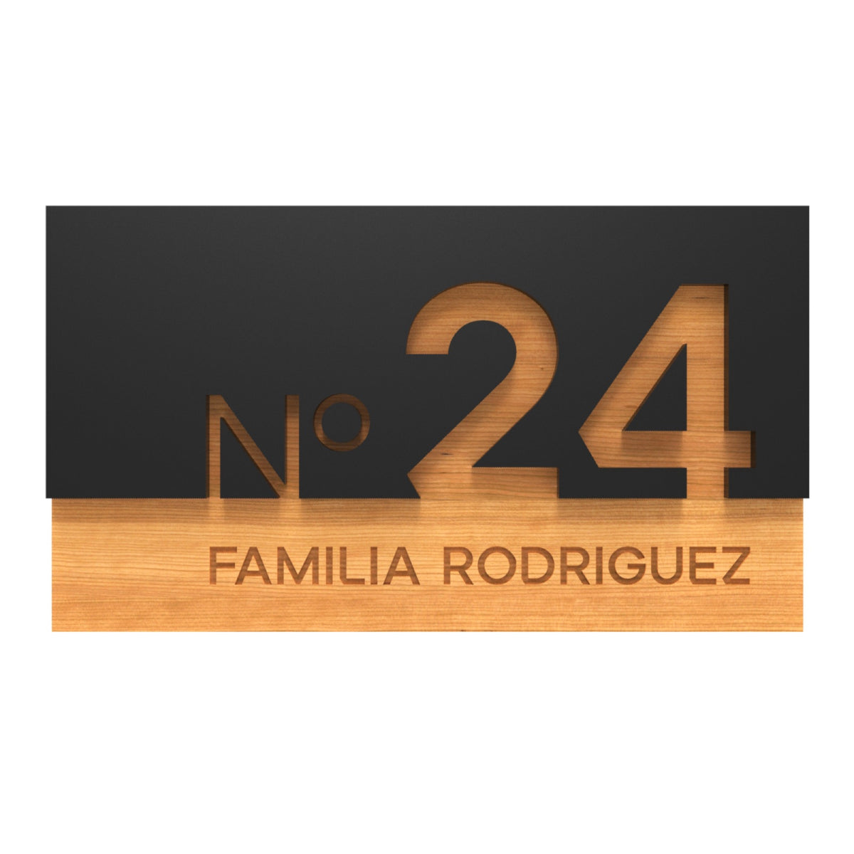Iroko Wood & Black Acrylic House Sign with Family Name