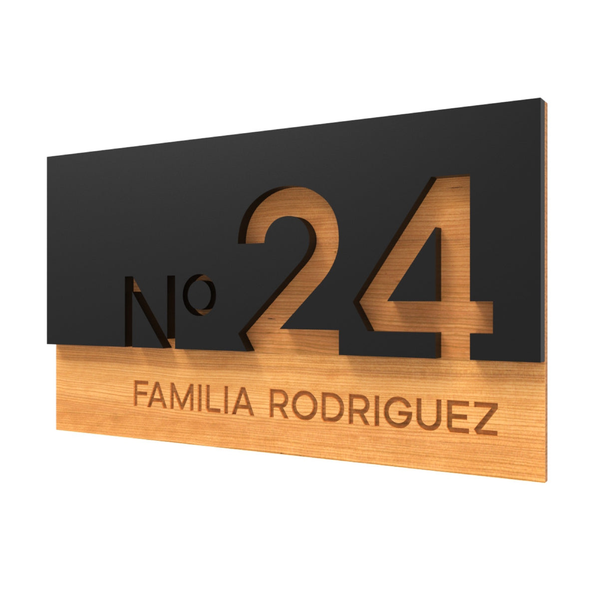 Iroko Wood & Black Acrylic House Sign with Family Name
