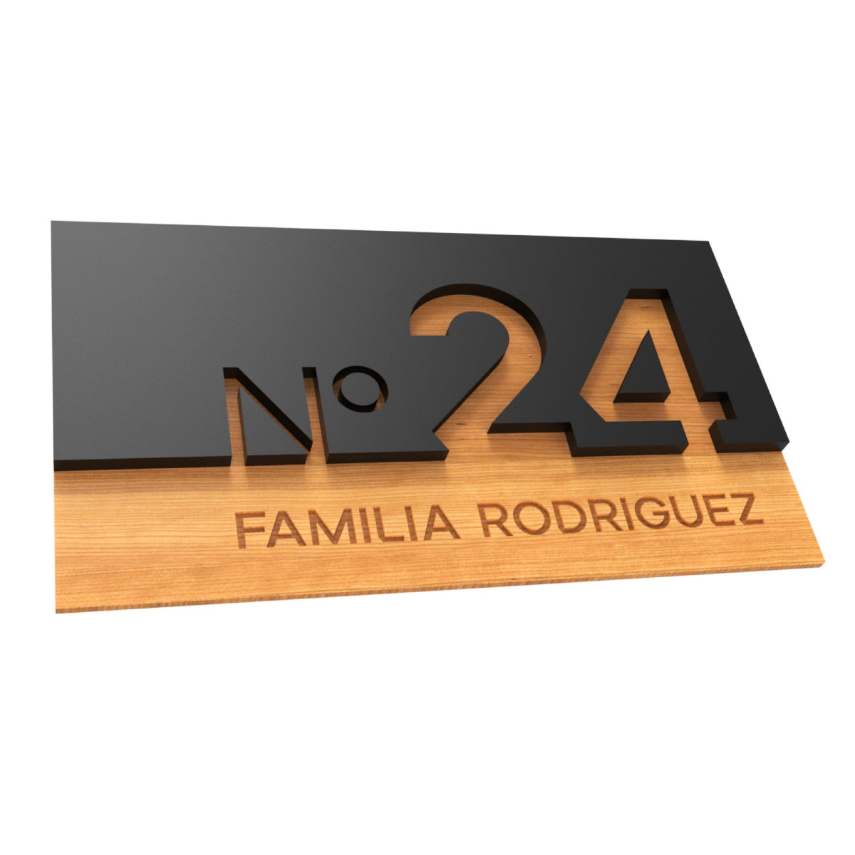 Iroko Wood & Black Acrylic House Sign with Family Name